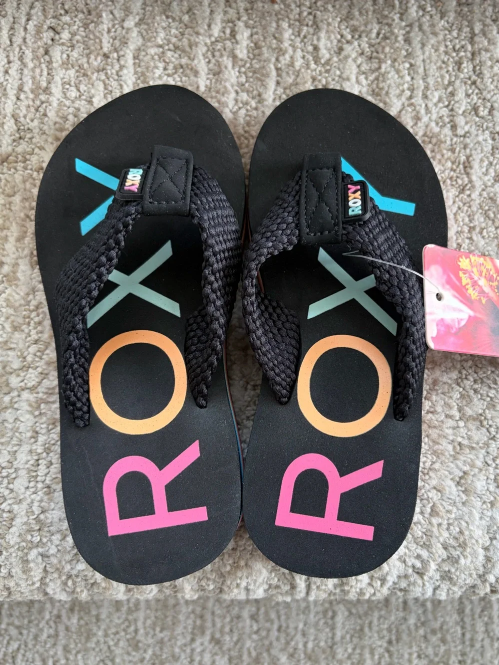 Little Girls 11 Roxy Rainbow Kallie II Wedge Flip Flop Sandals Platform Black